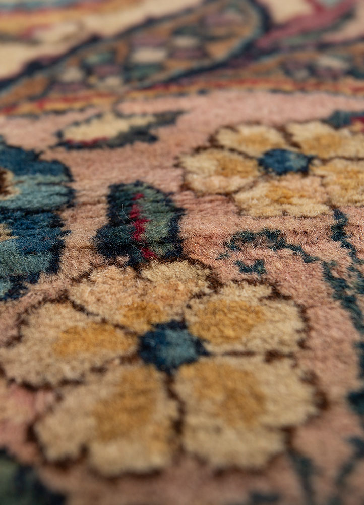 aalam red and orange wool hand knotted Rug - CloseUp
