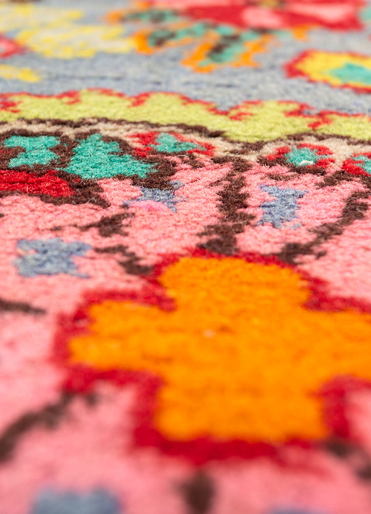 aalam pink and purple wool hand knotted Rug - CloseUp