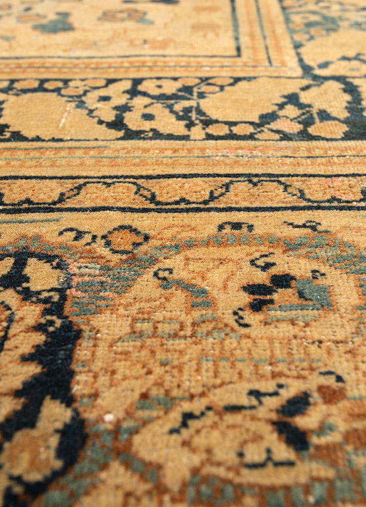 aalam beige and brown wool hand knotted Rug - CloseUp