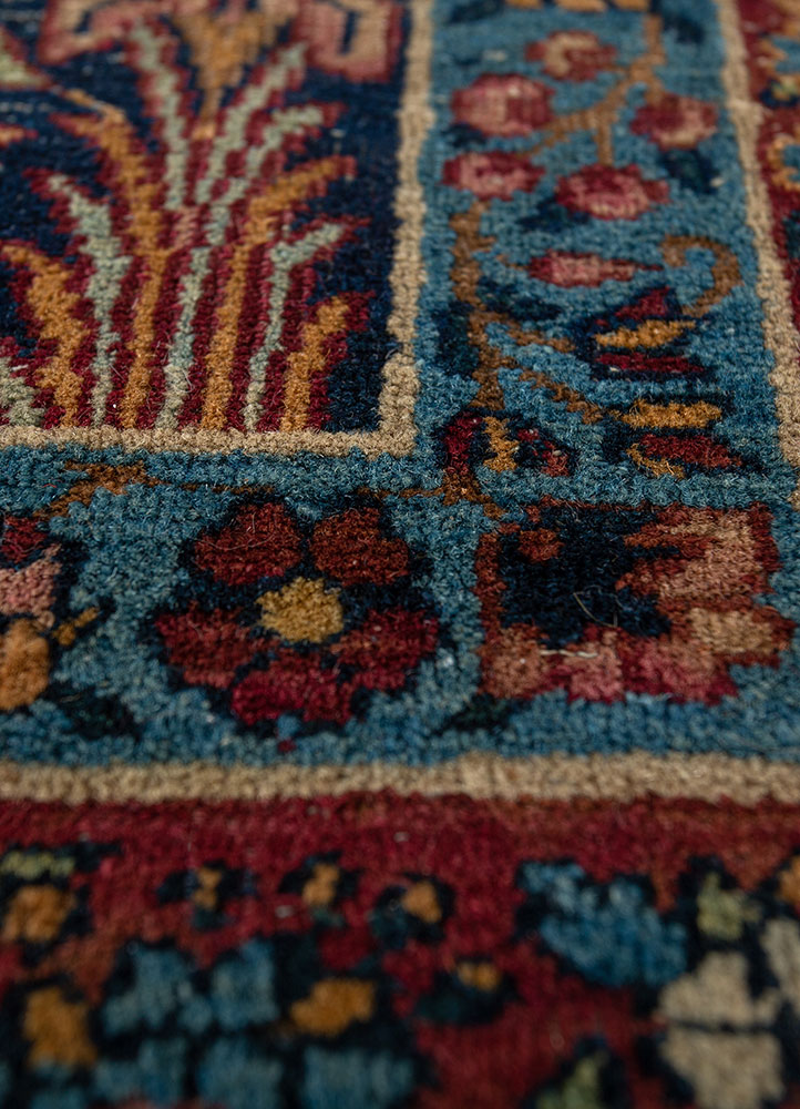 aalam blue wool hand knotted Rug - CloseUp
