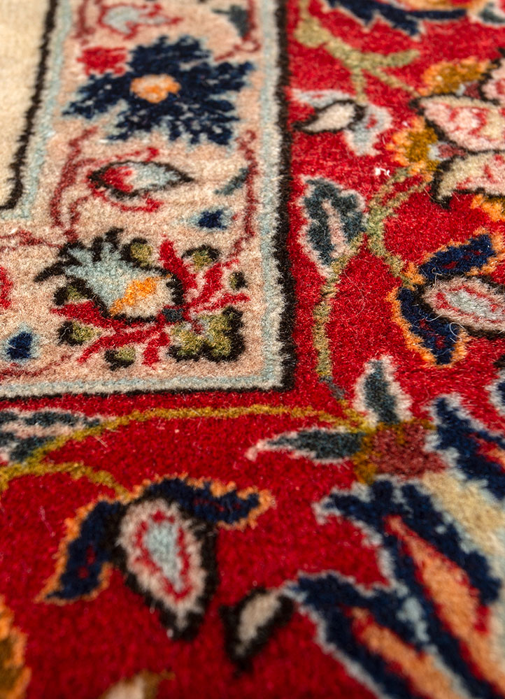 aalam beige and brown wool hand knotted Rug - CloseUp