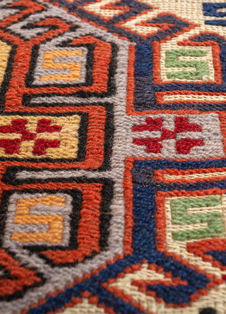 kiaan red and orange wool and silk hand knotted Rug - CloseUp