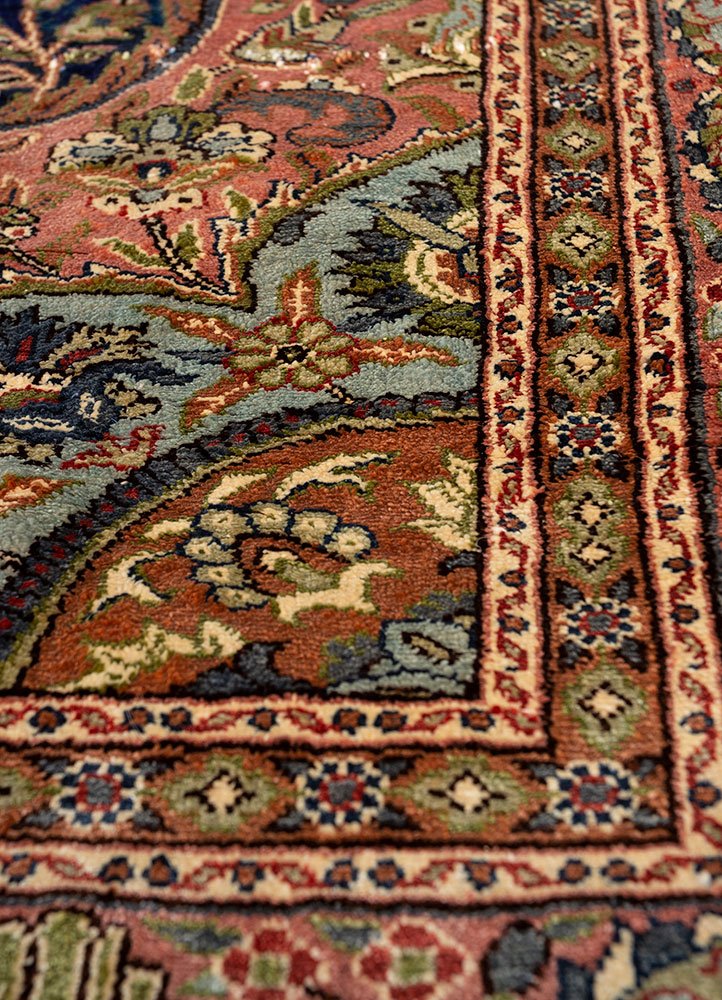 gulmarg blue silk hand knotted Rug - CloseUp