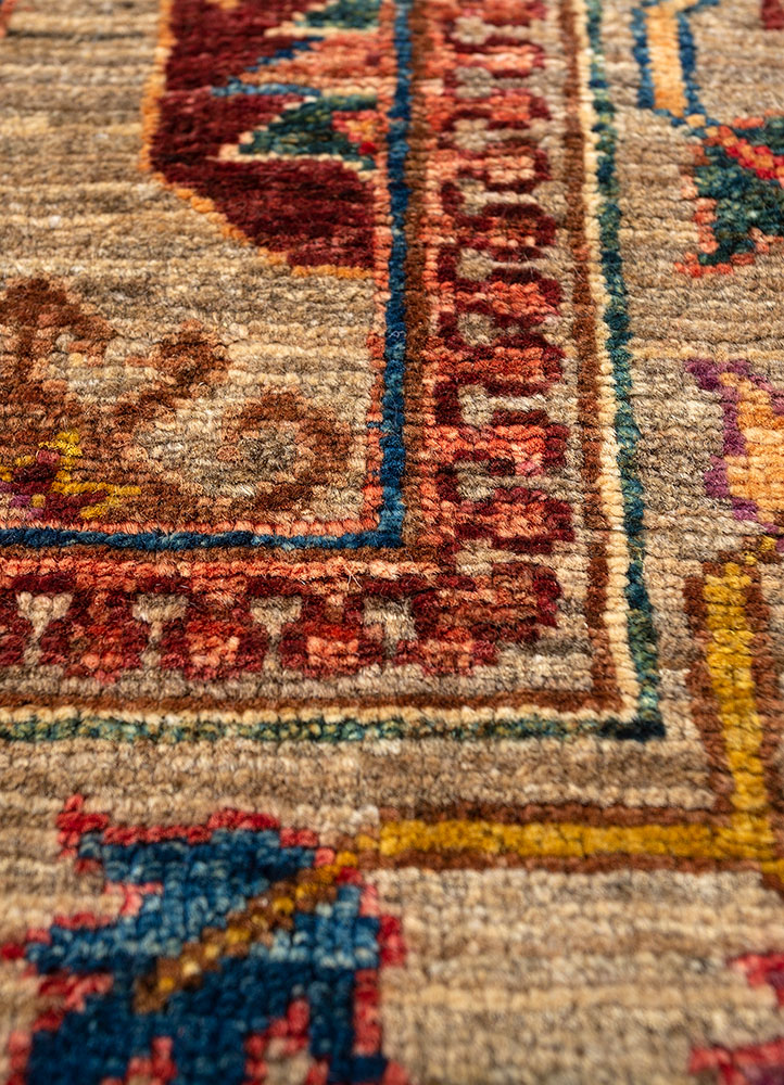 aalam green wool hand knotted Rug - CloseUp