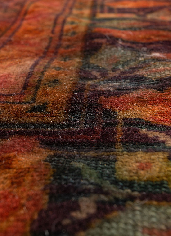 aalam red and orange wool hand knotted Rug - CloseUp