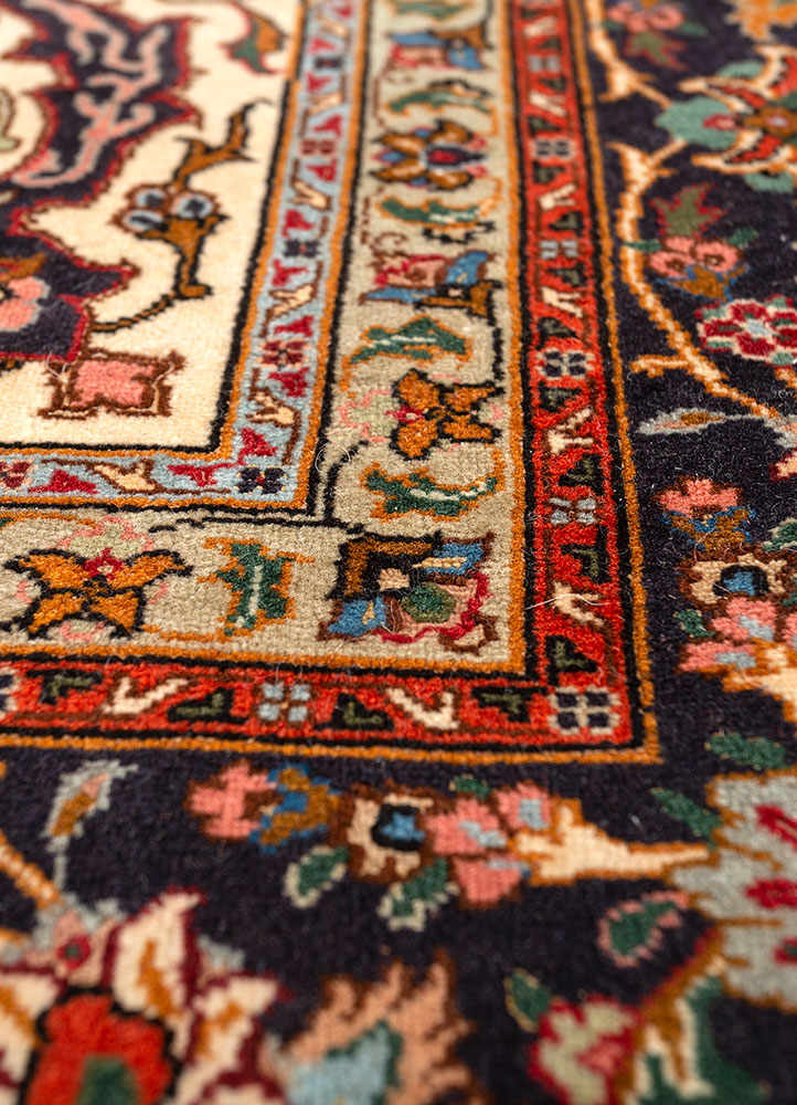aalam red and orange wool and silk hand knotted Rug - CloseUp