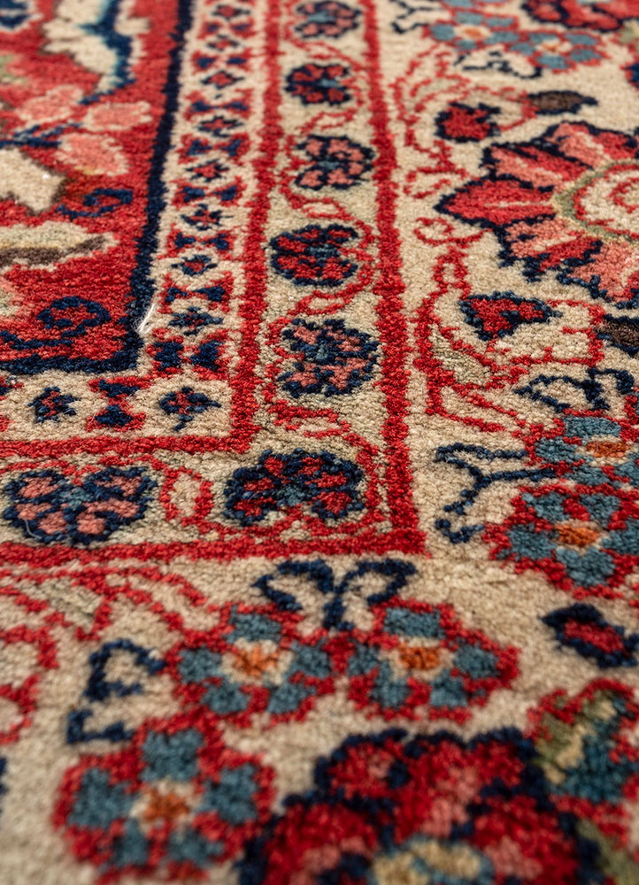 aalam red and orange wool hand knotted Rug - CloseUp