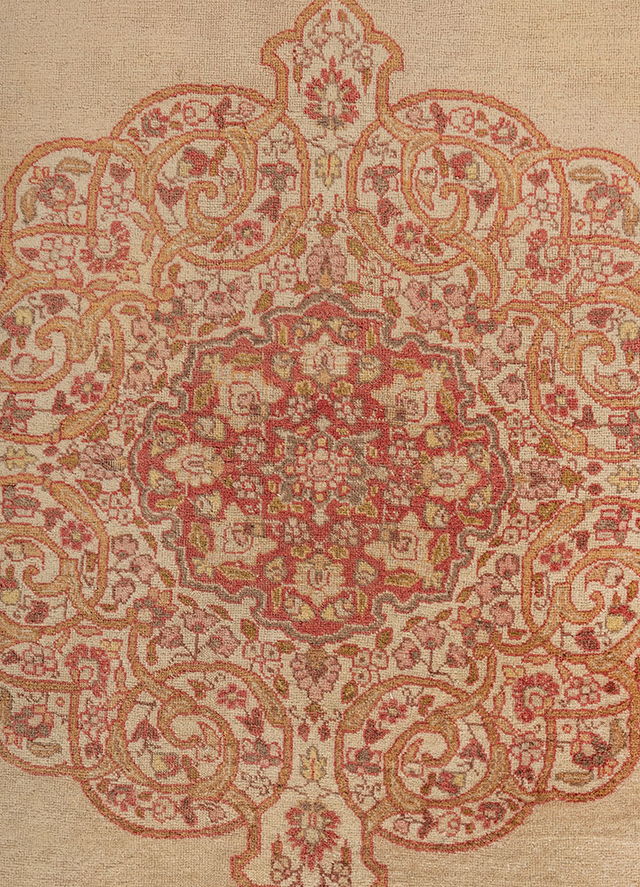 aalam red and orange wool hand knotted Rug - CloseUp