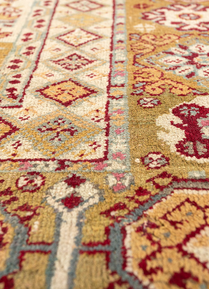 aalam red and orange wool hand knotted Rug - CloseUp