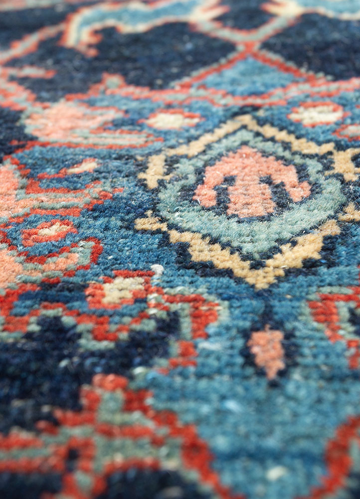 aalam blue wool hand knotted Rug - CloseUp