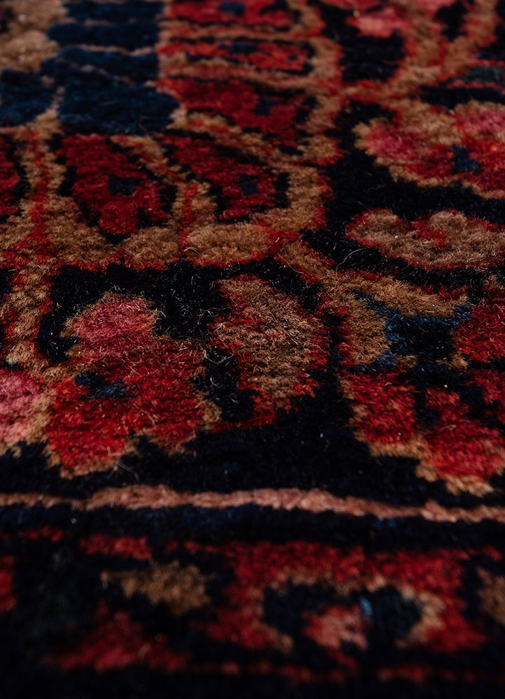 aalam red and orange wool hand knotted Rug - CloseUp