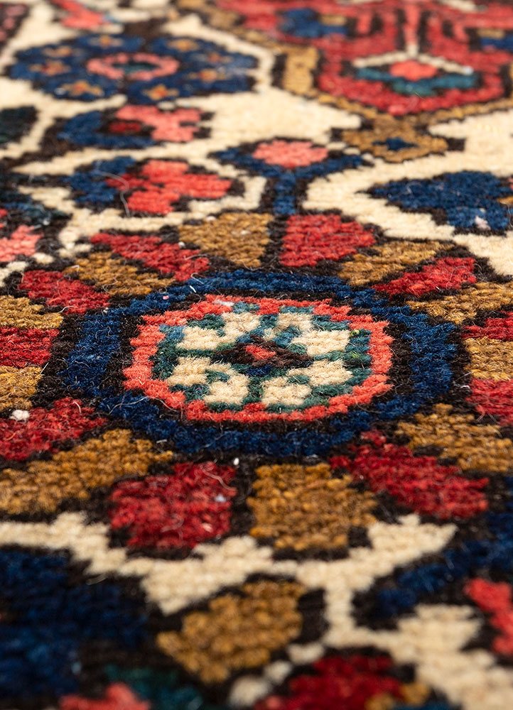 aalam red and orange wool hand knotted Rug - CloseUp