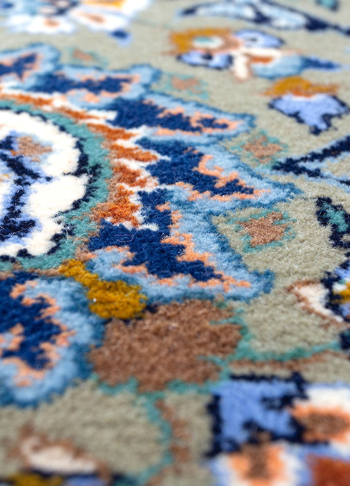 aalam blue wool hand knotted Rug - CloseUp
