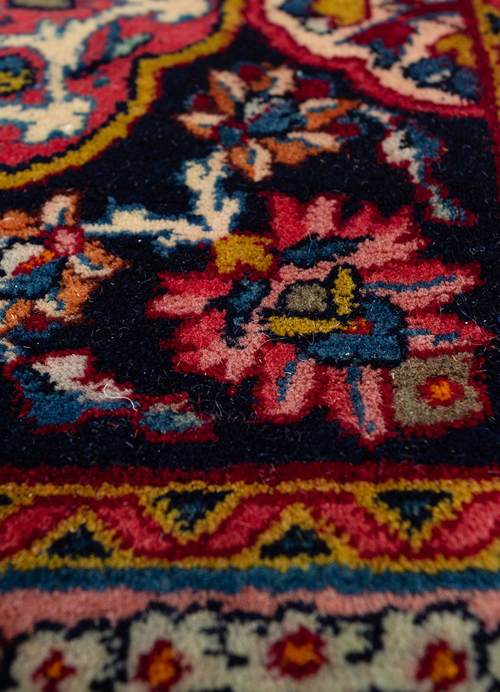 aalam blue wool hand knotted Rug - CloseUp