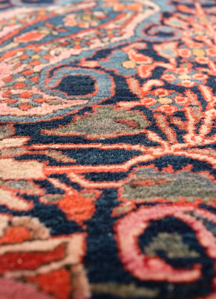 aalam red and orange wool hand knotted Rug - CloseUp