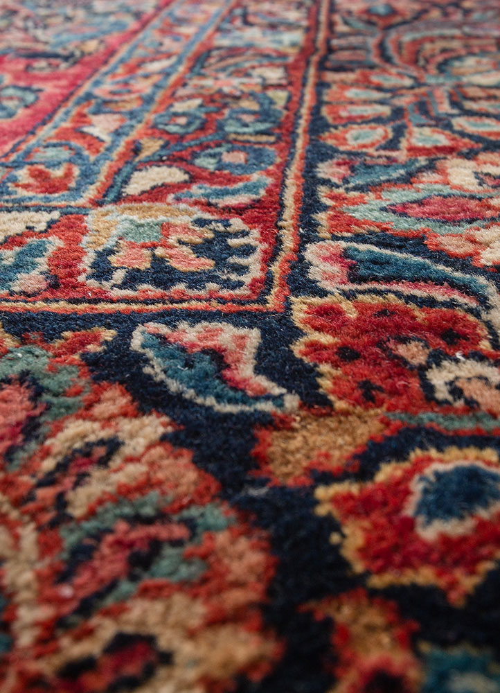 aalam red and orange wool hand knotted Rug - CloseUp