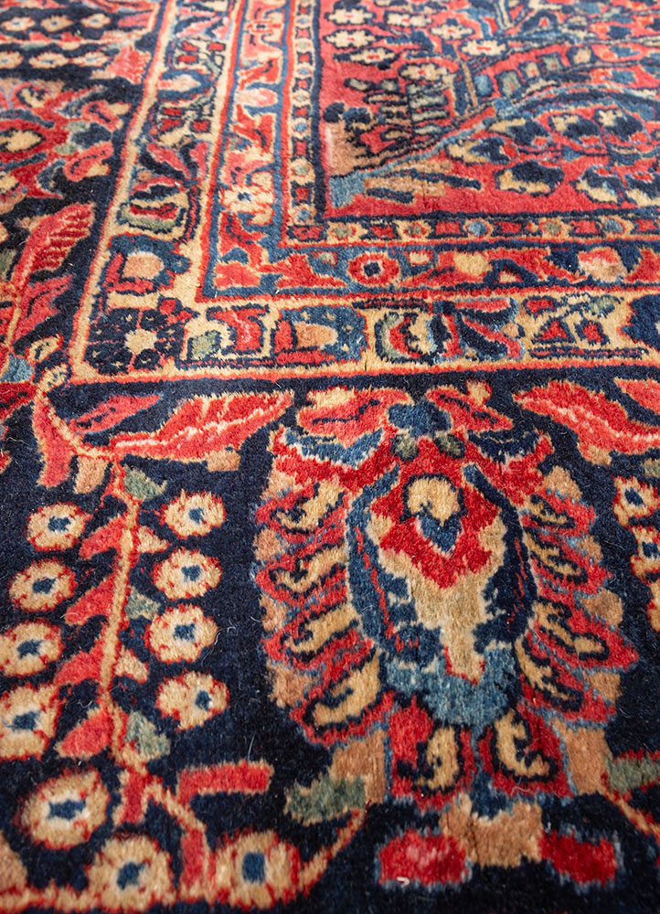 aalam red and orange wool hand knotted Rug - CloseUp
