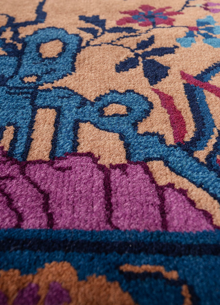 pechino beige and brown wool hand knotted Rug - CloseUp
