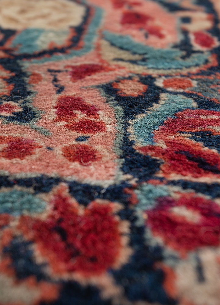 aalam red and orange wool hand knotted Rug - CloseUp