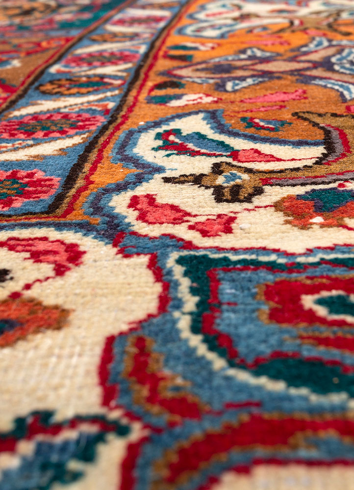 aalam red and orange wool hand knotted Rug - CloseUp