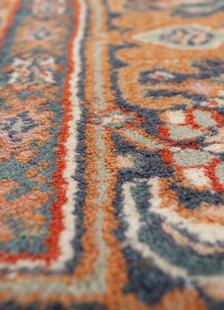 aalam blue wool hand knotted Rug - CloseUp