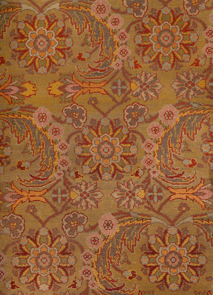 aalam red and orange wool hand knotted Rug - CloseUp