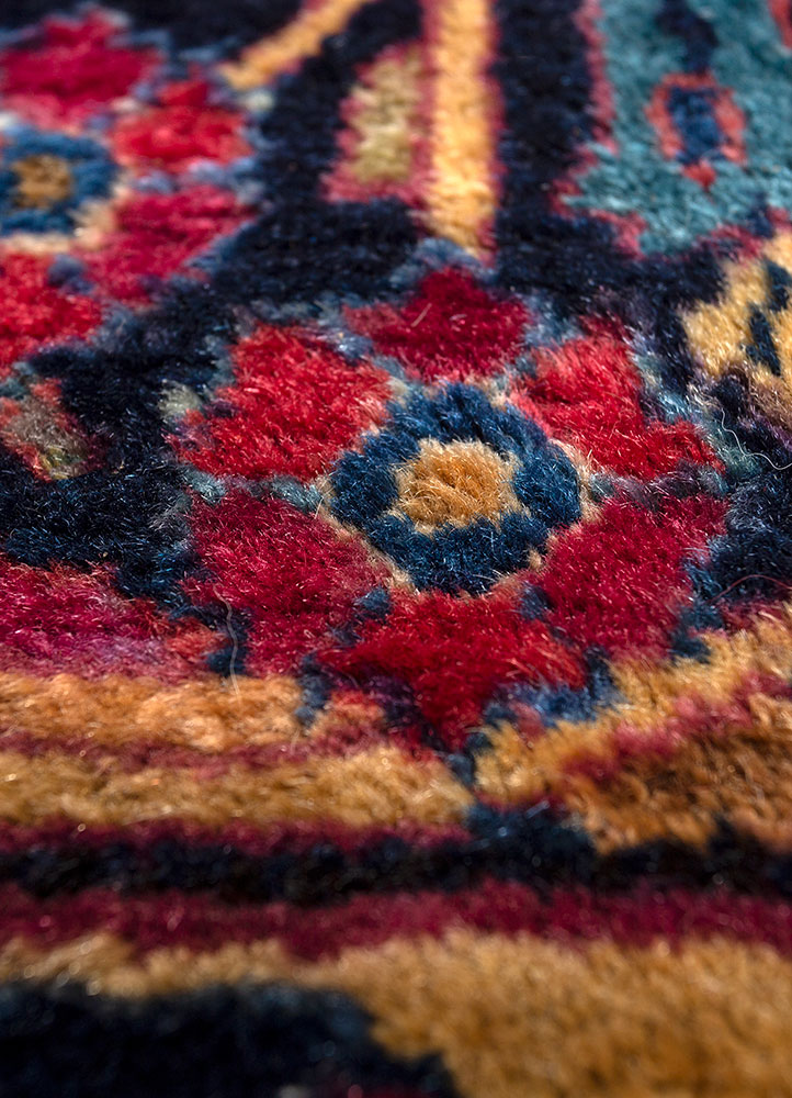 aalam red and orange wool hand knotted Rug - CloseUp