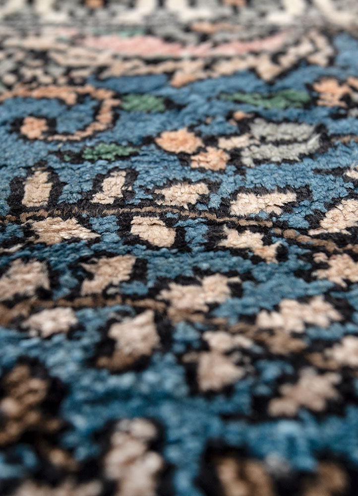 gulmarg blue silk hand knotted Rug - CloseUp
