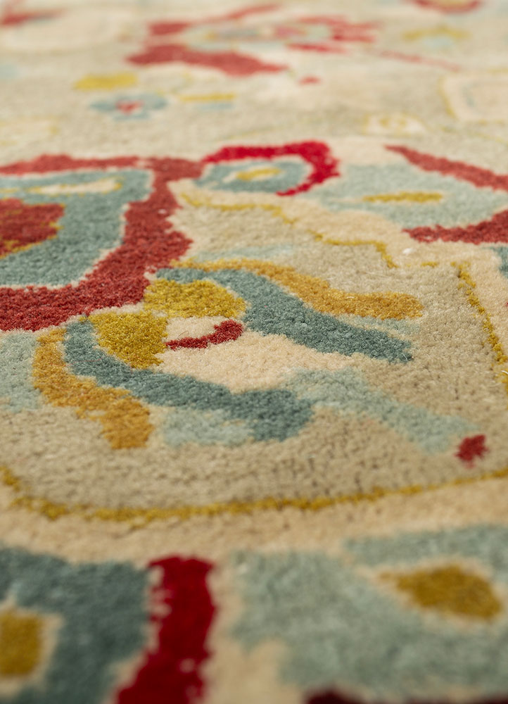 aalam green wool hand knotted Rug - CloseUp