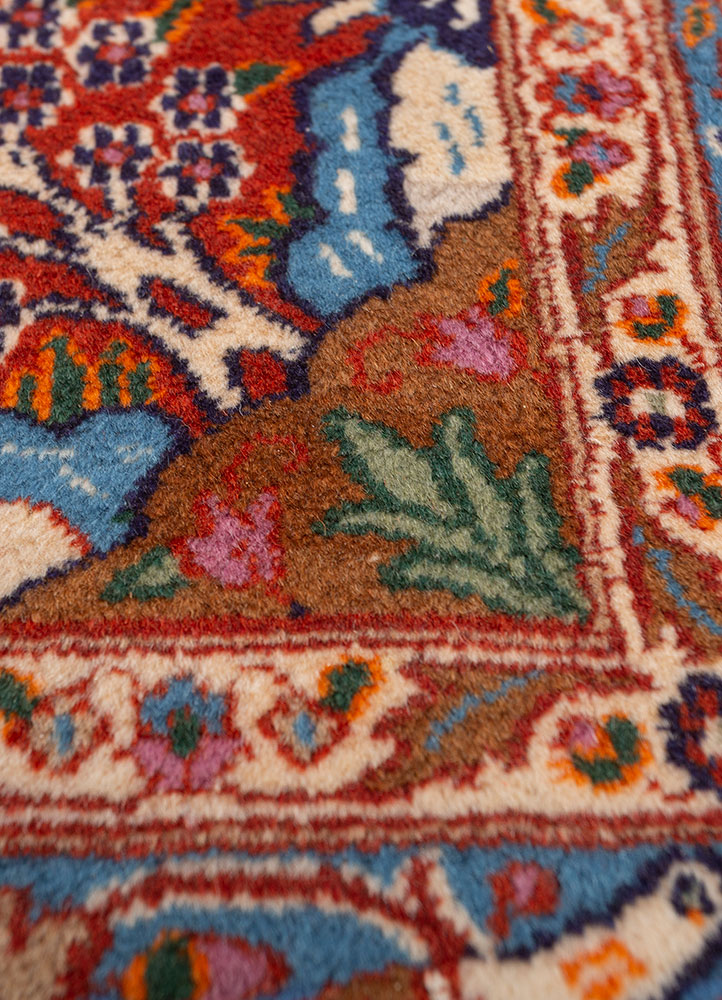 aalam red and orange wool hand knotted Rug - CloseUp