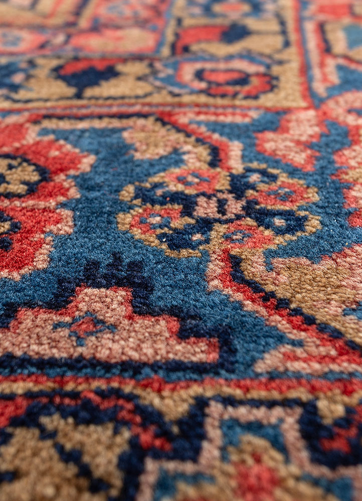 aalam blue wool hand knotted Rug - CloseUp