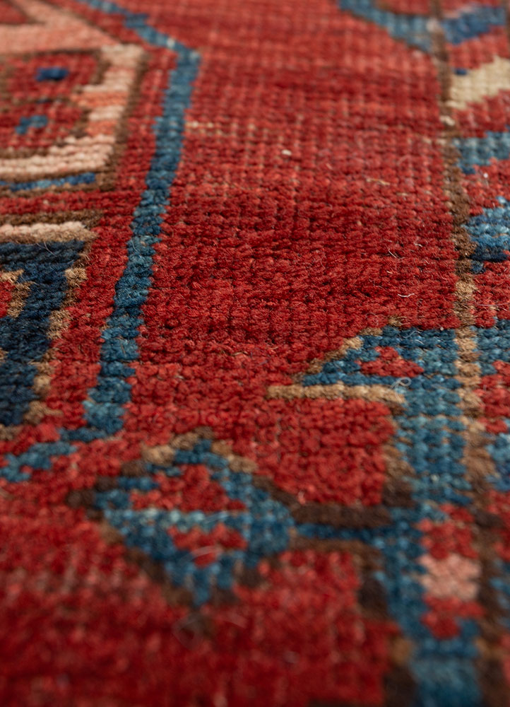 aalam red and orange wool hand knotted Rug - CloseUp