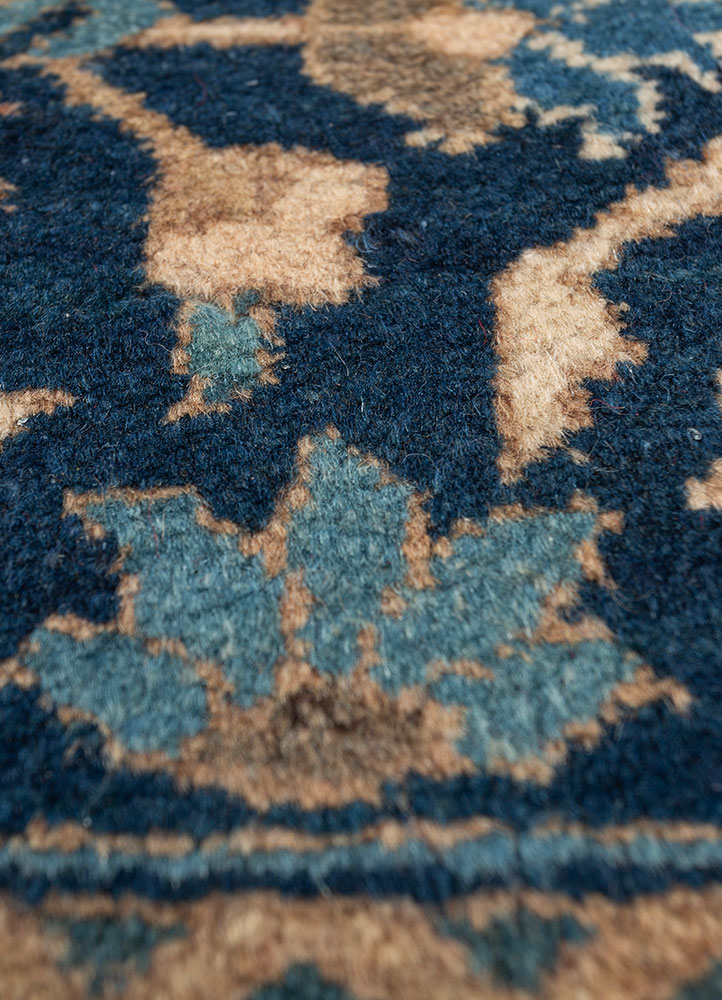 aalam blue wool hand knotted Rug - CloseUp