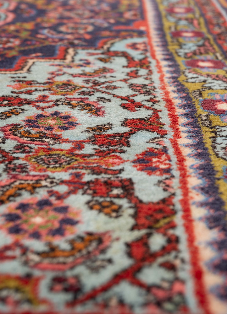 aalam blue wool hand knotted Rug - CloseUp