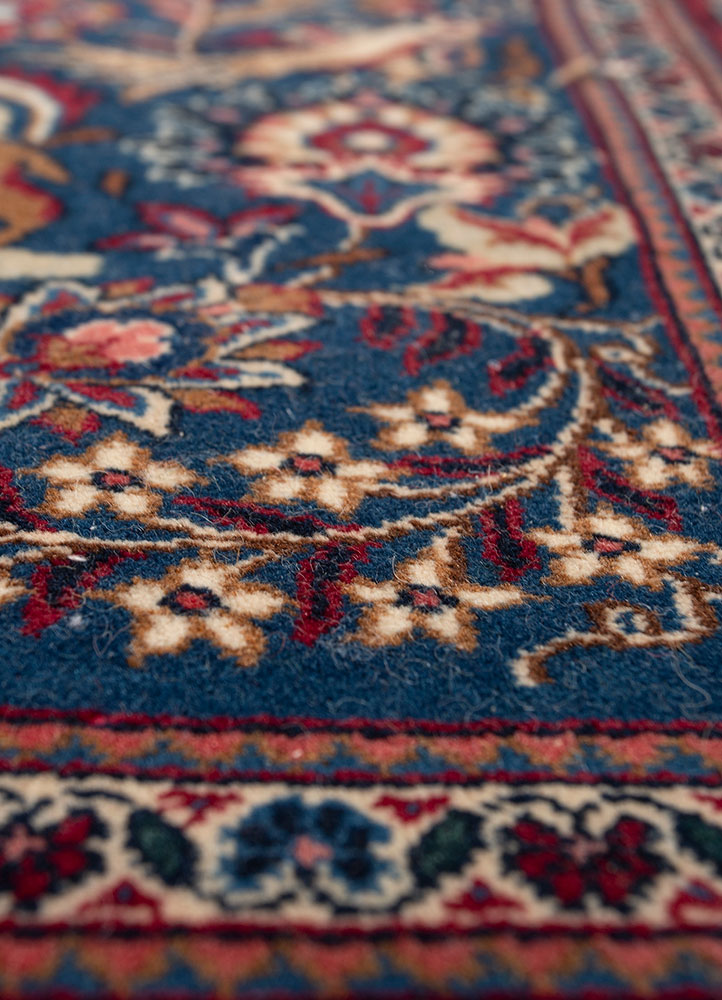 aalam blue wool hand knotted Rug - CloseUp