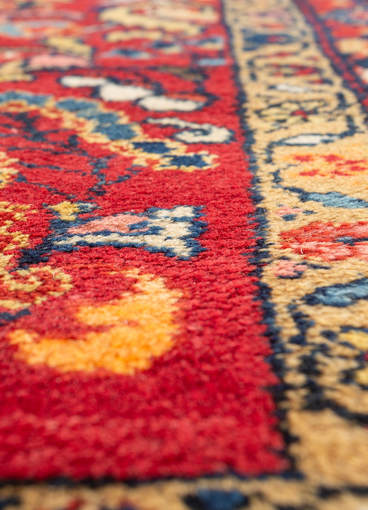 aalam red and orange wool hand knotted Rug - CloseUp
