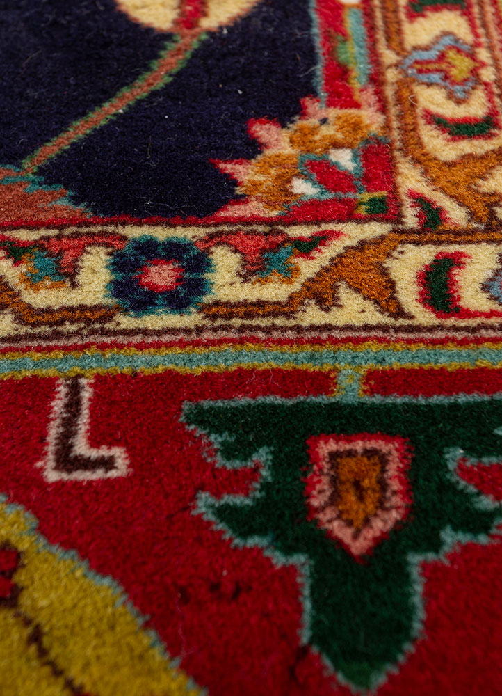 aalam blue wool hand knotted Rug - CloseUp