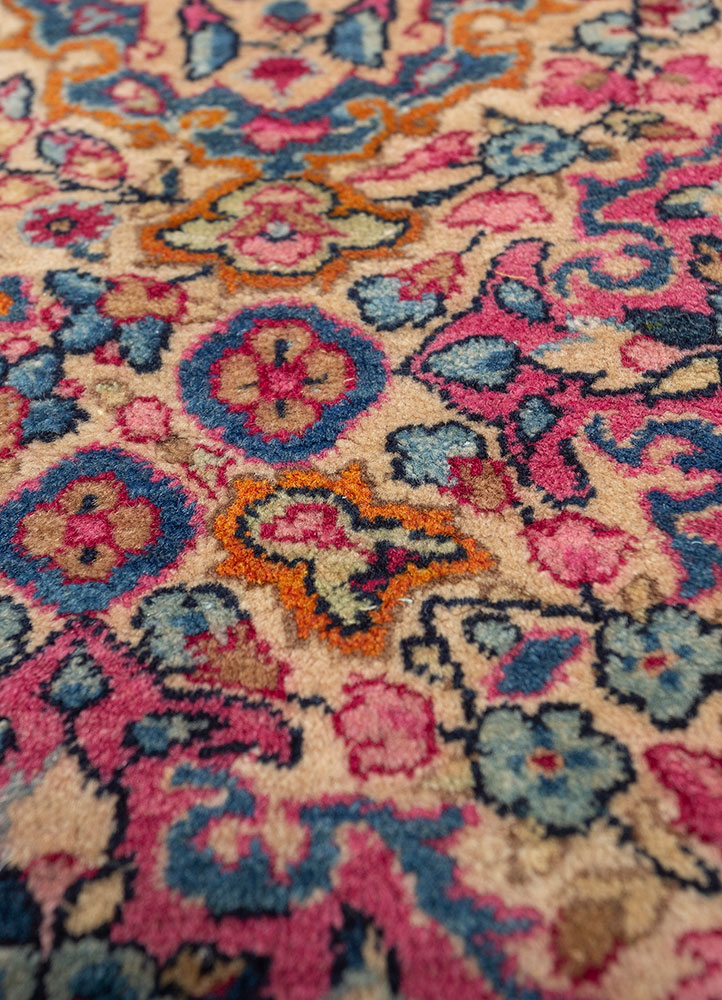 aalam pink and purple wool hand knotted Rug - CloseUp