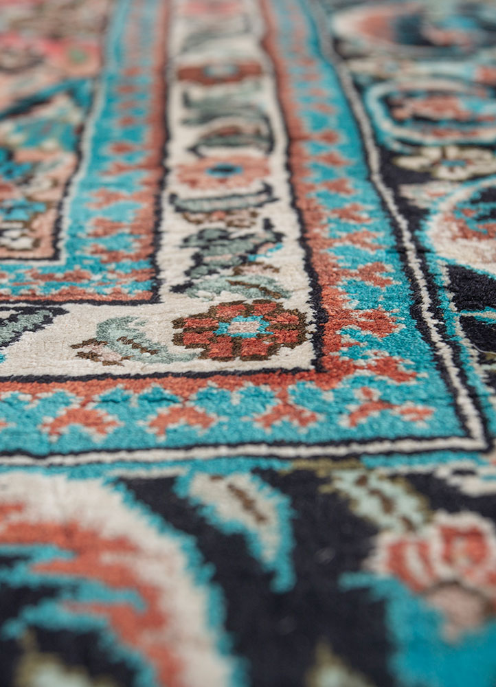 gulmarg blue silk hand knotted Rug - CloseUp