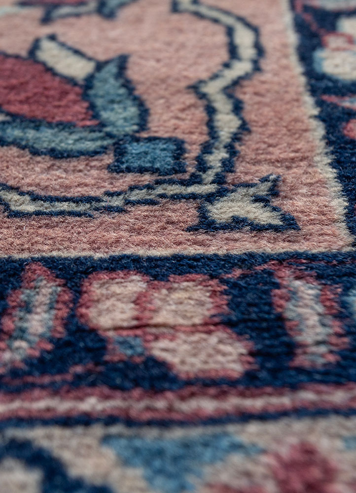 aalam red and orange wool hand knotted Rug - CloseUp