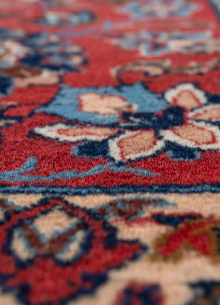 aalam red and orange wool hand knotted Rug - CloseUp