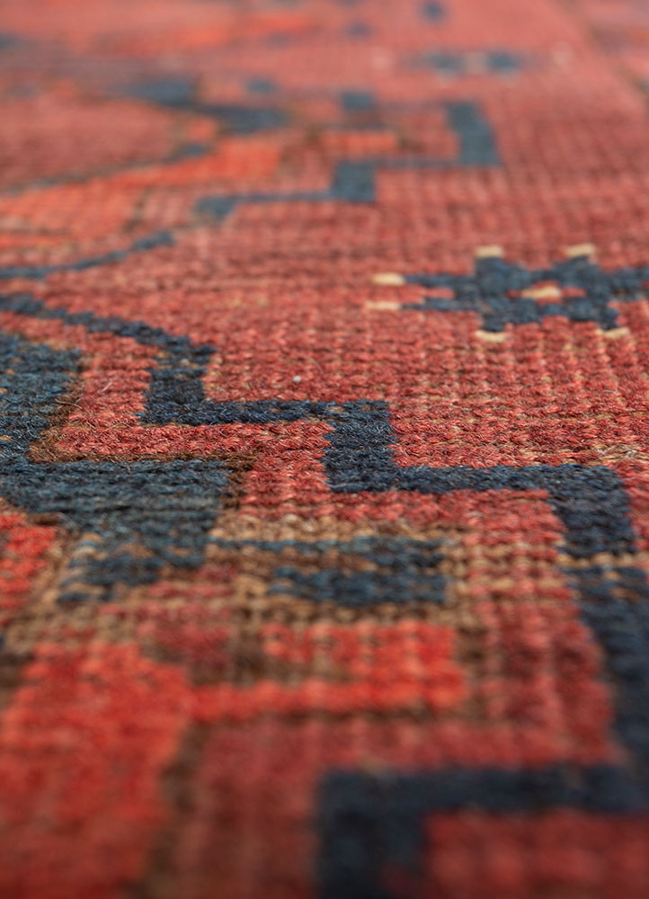 kiaan red and orange wool hand knotted Rug - CloseUp