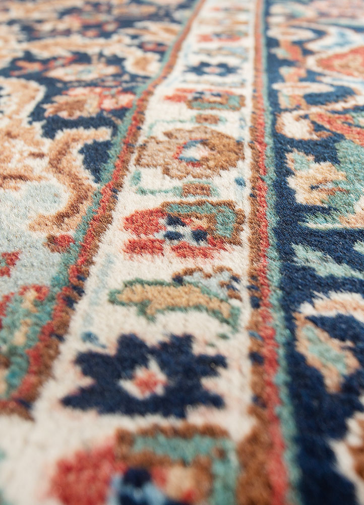 aalam blue wool hand knotted Rug - CloseUp