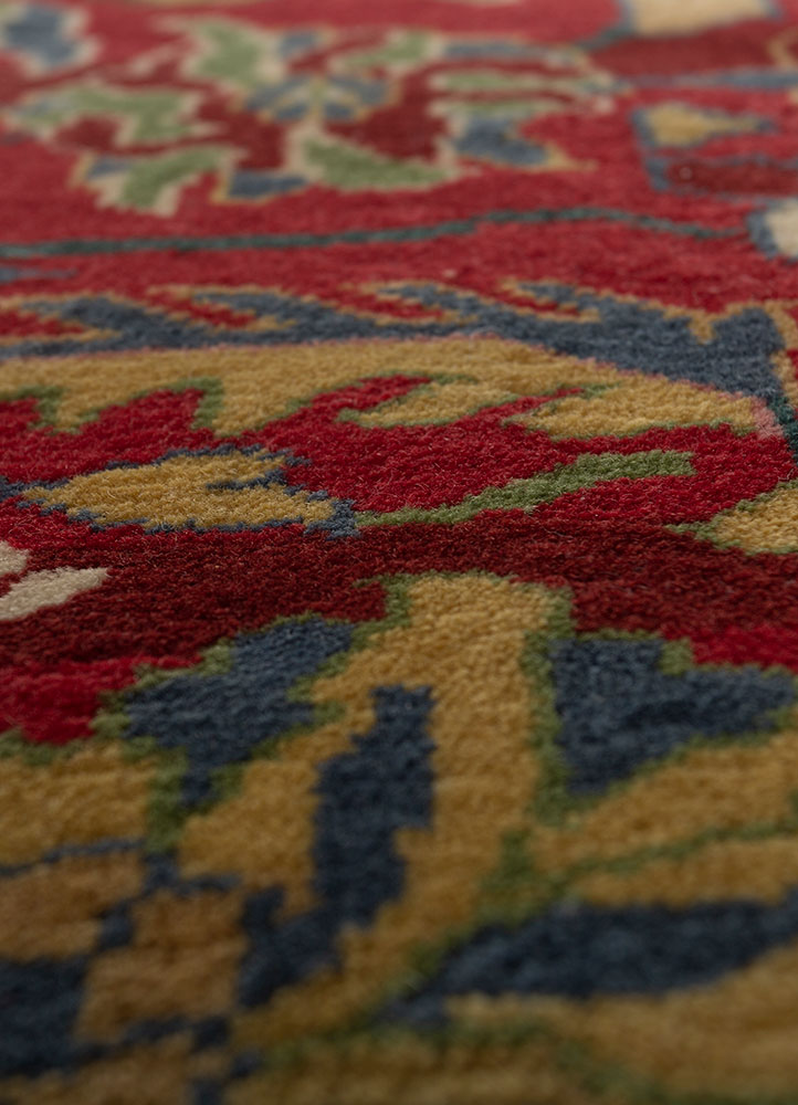 aalam red and orange wool hand knotted Rug - CloseUp