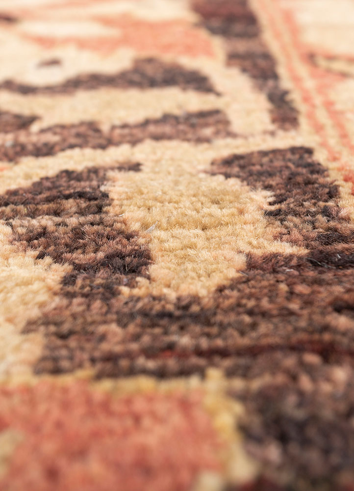 aalam red and orange wool hand knotted Rug - CloseUp