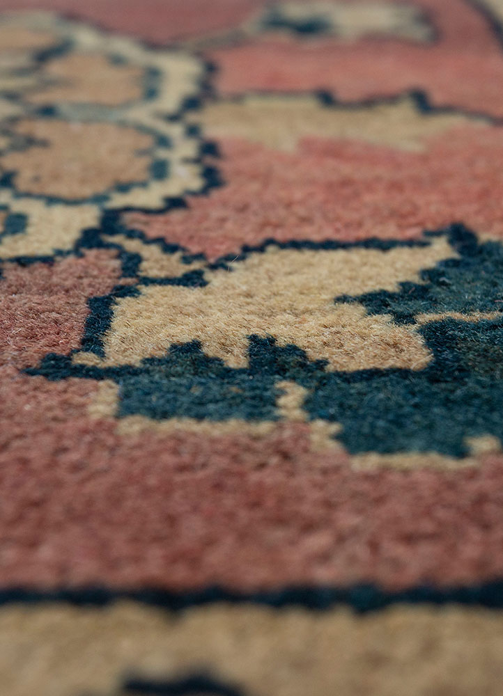 aalam red and orange wool hand knotted Rug - CloseUp