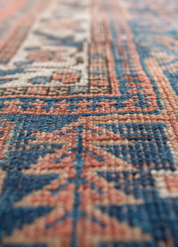 aalam red and orange wool hand knotted Rug - CloseUp