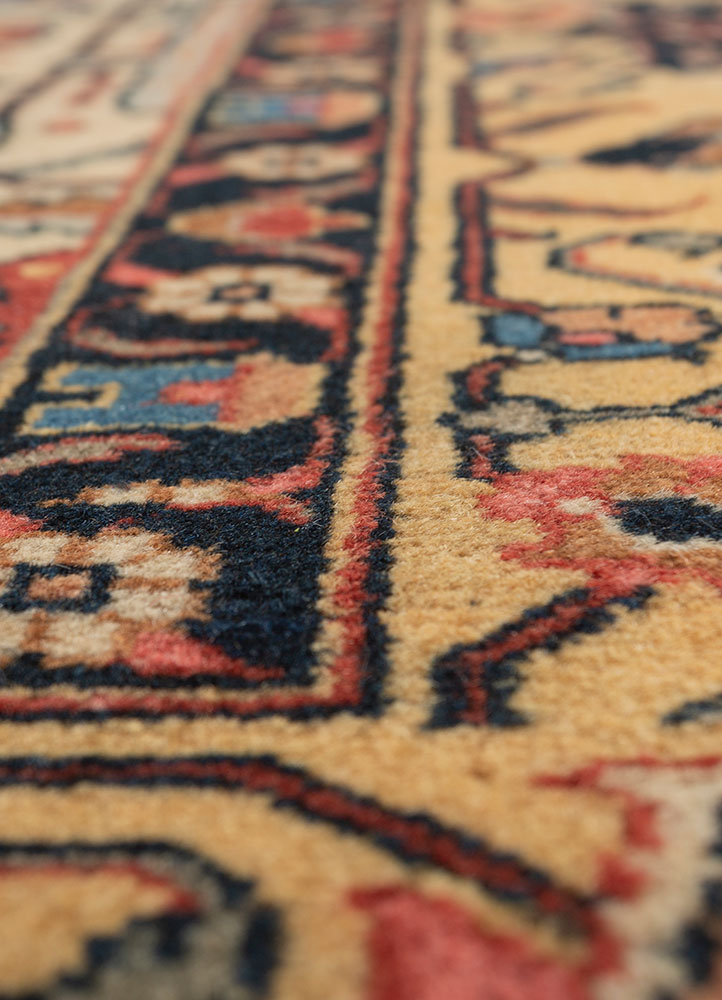 aalam red and orange wool hand knotted Rug - CloseUp