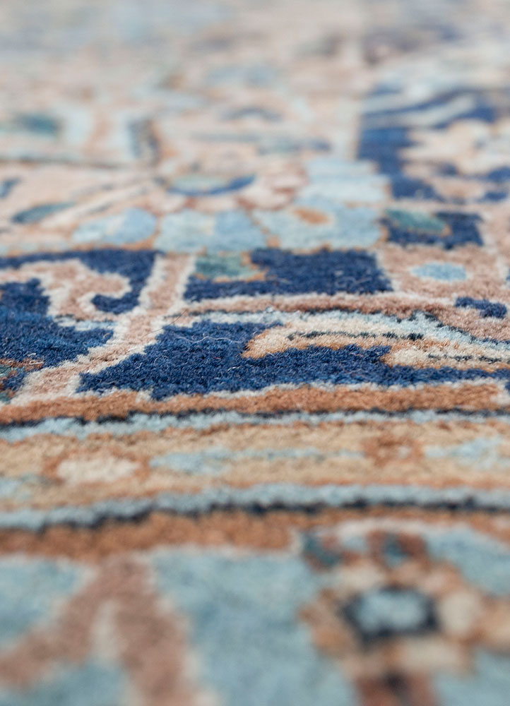 aalam blue wool hand knotted Rug - CloseUp