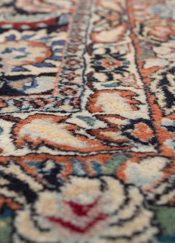 aalam blue wool hand knotted Rug - CloseUp